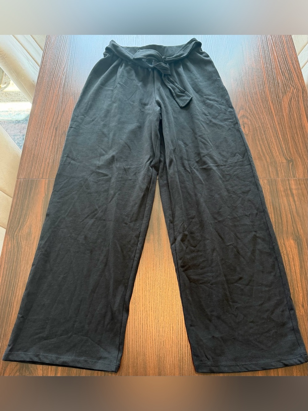 NWT ZARA Kids Girls Black Tie Waist Cotton Wide Leg Knit Pants Size 13-14 Yrs